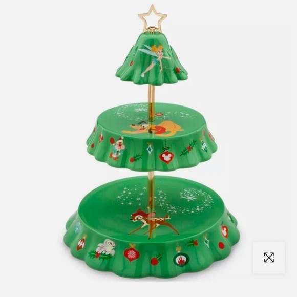 Disney Parks Christmas Tree Tiered Serving Tray Cupcake Plate, Mickey Pluto NEW - Picture 1 of 3